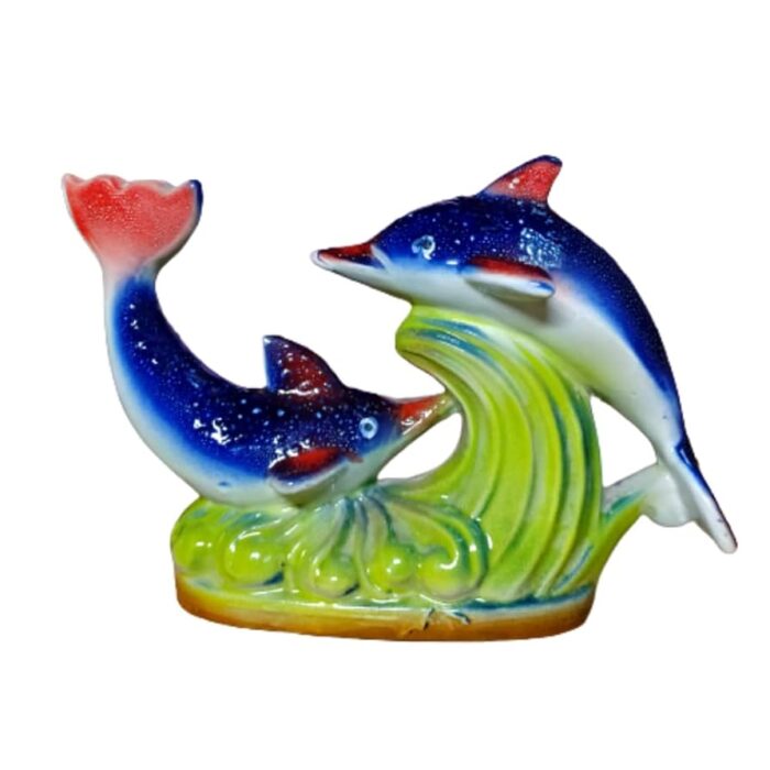 Glossy Orange Dolphin Pair Figurine – 21 cm Decore