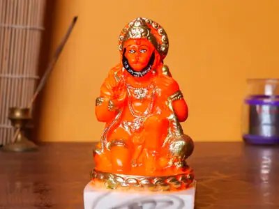Divine Hanuman Idol | Polyresin Bajrangbali Murti | 11 cm (H) x 6 cm (L) x 6 cm (D) | Home & Puja Decor